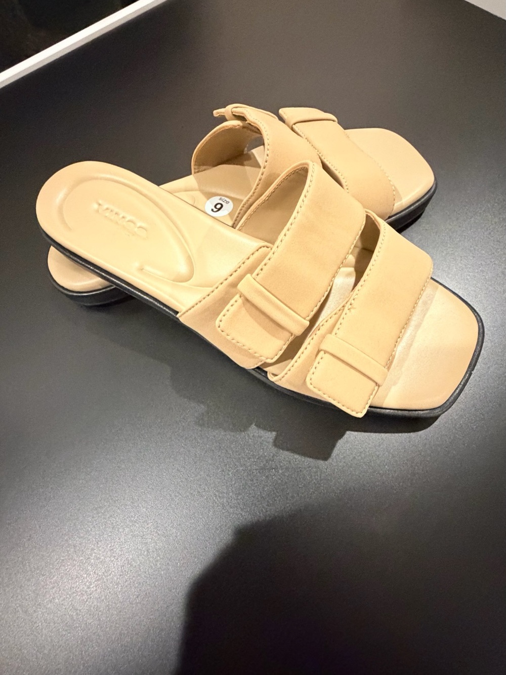 Vince Camuto Neutral Tan Double-Strap Slide Sandals